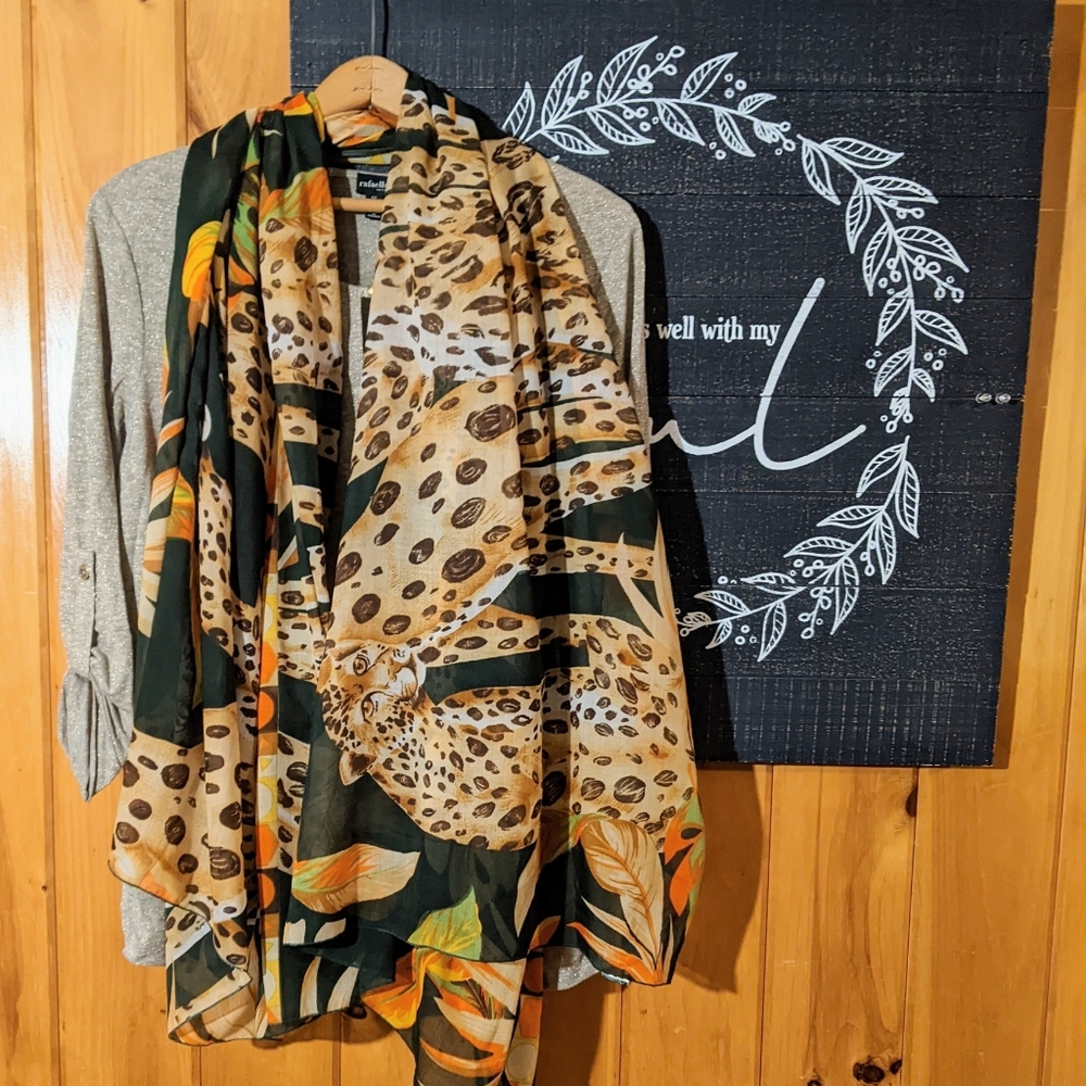 Cheetah Leopard Tropical Jungle Fashion Scarf Wrap Sarong Large 64"X42" EUC - Picture 3 of 4